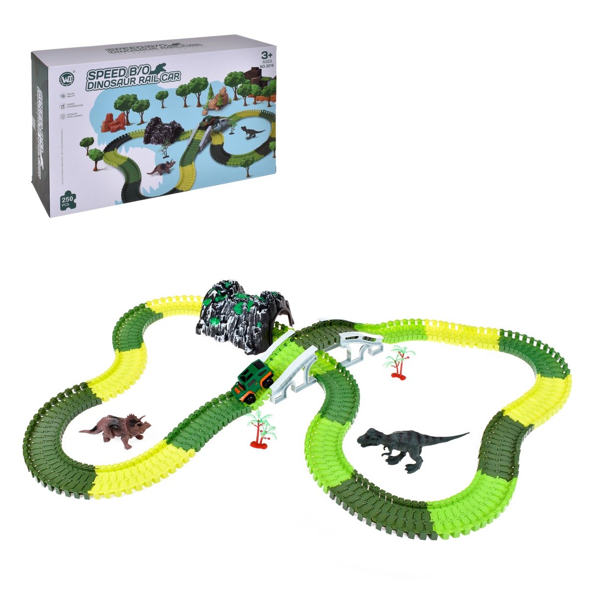 Pista Flexible Dinosaurio 137 Piezas Con Luces